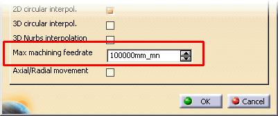 3. Input the desired value in the Max machining feedrate field and click