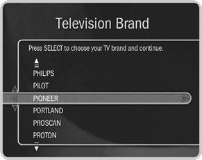 (If you have been using a universal TV remote control, select your TV or A/V receiver s brand, not the brand of the universal remote.) Next you ll see a screen with four-digit codes. 3.