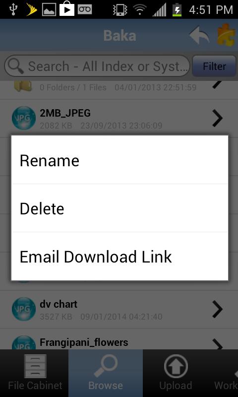 Email Files You are able to email documents from the Email screen. The following Email screenshots are taken from an Android device. But ios users will find similar screens on their devices.
