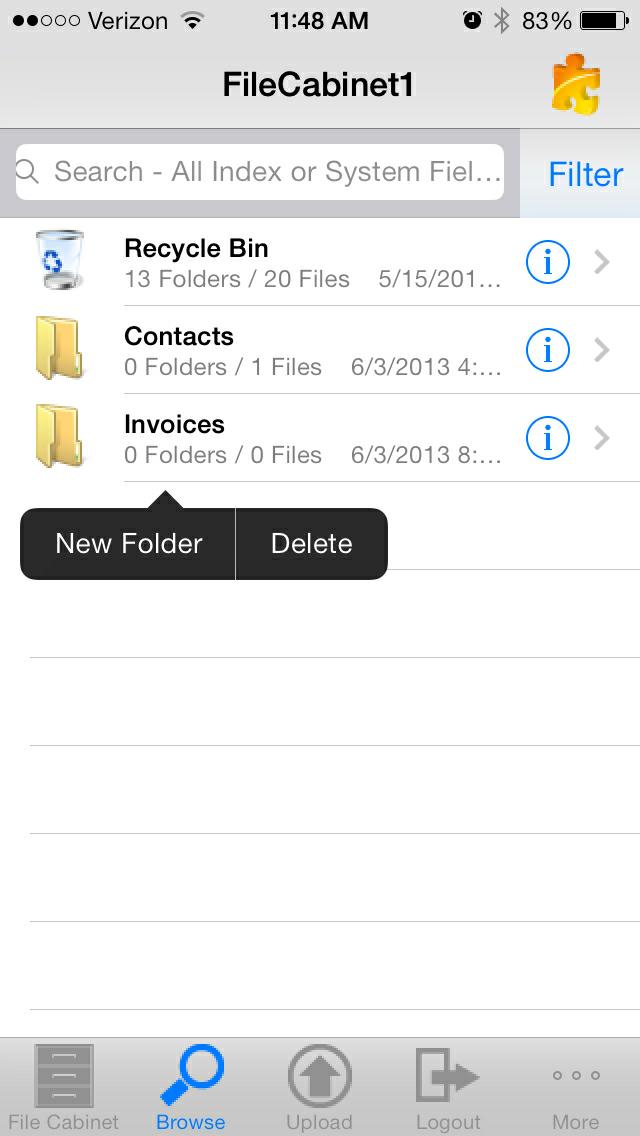 Edit Files & Folders Upon entering the file cabinet you are able to see the list of files and folders to choose from.