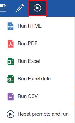 Run as/export Options The Run button gives a user several options; most focus on exporting the report. Most data in Cognos is updated every night at midnight.