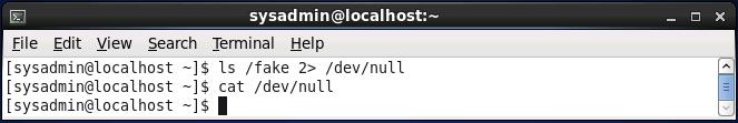 Disposing of STDERR ls /fake 2> /dev/null is a command that would cause STDERR to be redirected to the