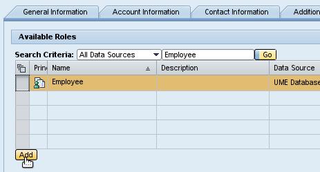 In the search result list, select the Employee role and click on the Add button