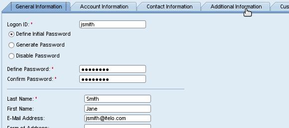 jsmith Define/Confirm Password: init1234 Last Name: Smith First Name: Jane E-Mail