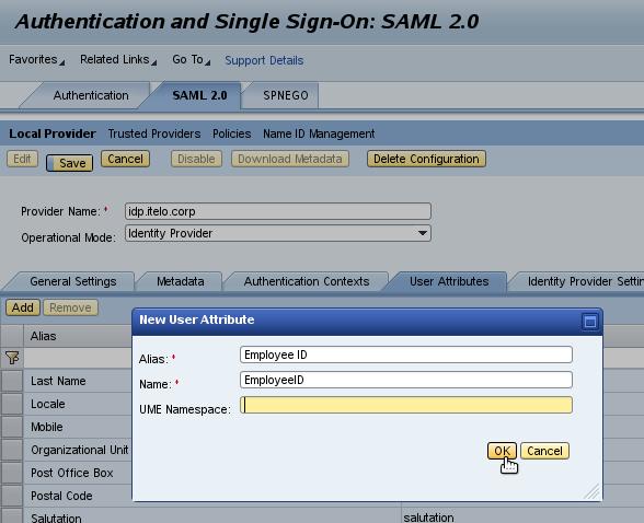 STEP 4: CONFIGURE IDENTITY FEDERATION IN ITELO S CORPORATE IDP Based on the established trust relationship, SAP NetWeaver Single Sign-On must now be configured to issue the employee s user profile