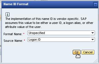 In the Name ID Format dialog, select Format Name Unspecified and