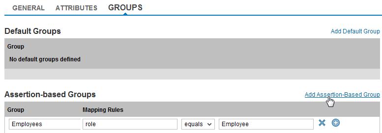 Switch to the Groups tab and click on the Add Assertion-Based Group link.
