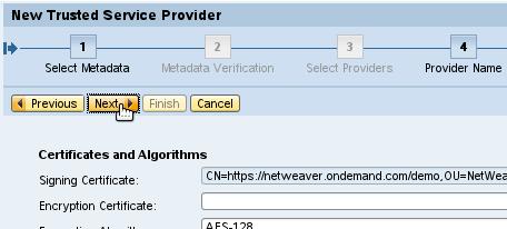 Again, the SAP NetWeaver Cloud Service Provider signing certificate is