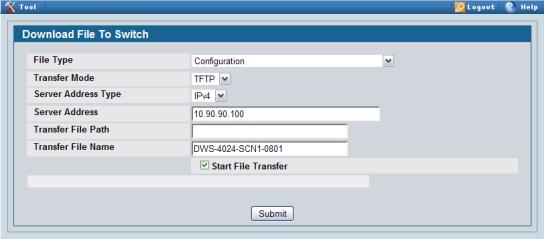 a. Select Configuration for the File Type. b. Type your PC s IP address in TFTP Server Address. c. Type the filepath in TFTP File Path.