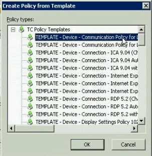 4) In the Xcalibur Policy tab page click New then select Create from template from the popup menu to display the Create Policy from Template window, as illustrated.