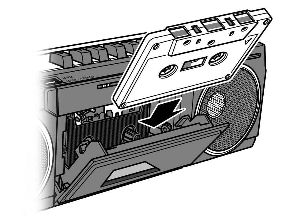 Tape Mode Using The Cassette Tape Deck Press the STOP/EJ. button to open the cassette tape tray. Insert the cassette tape upside down and with the letter facing outwards of the side you wish to play.