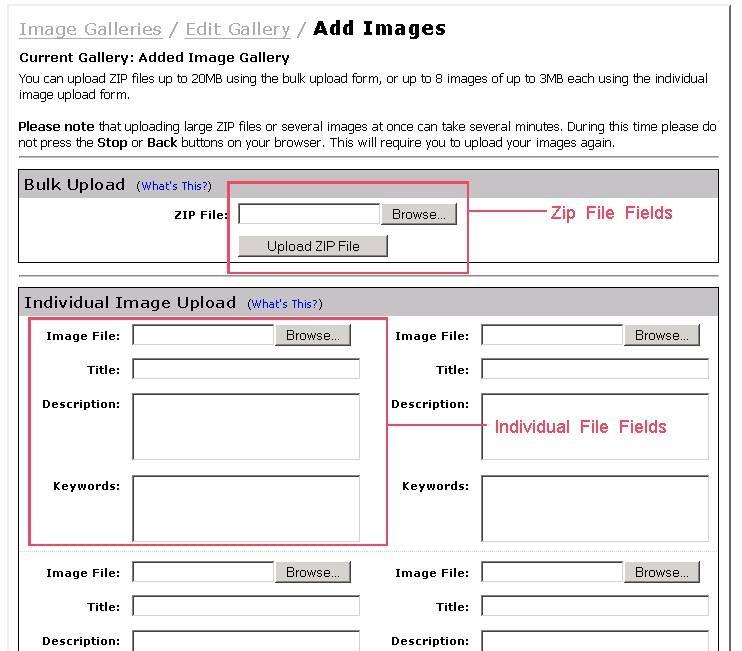 Note: A description of these fields and using the Bulk Image Upload and Individual Image Upload is available by clicking the Help icon in the top-right location of the displayed screen: 8.