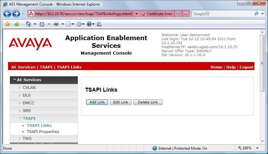 6.4. Administer TSAPI Link Step Description 1.