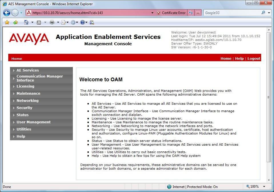 6. Configure Avaya Aura Application Enablement Services This section provides the procedures for configuring Avaya Aura Application Enablement Services (AES).