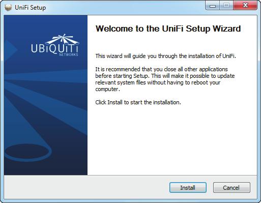 Launch UniFi-installer.exe. 2. Click Install. 3.