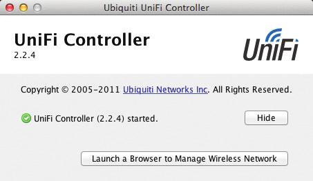 Configuring the UniFi Controller Software 1. The UniFi Controller software startup will begin. When the option becomes available, click Launch a Browser to Manage Wireless Network.
