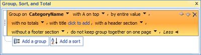 a) A new line is added to the Group, Sort, and Total pane, and a list of available fields is displayed.