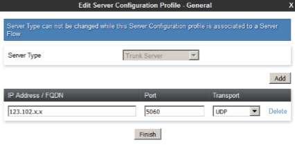 Select Add Profile and enter a Profile Name (e.g., UECC_Optus_Pri) and select Next. 2. On the General window (not shown), enter the following. Select Server Type to be Trunk Server.