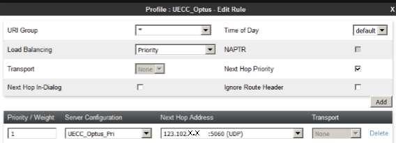 1. On the Global Profiles Routing window (not shown), enter a Profile Name: (e.g., UECC_Optus). 2.