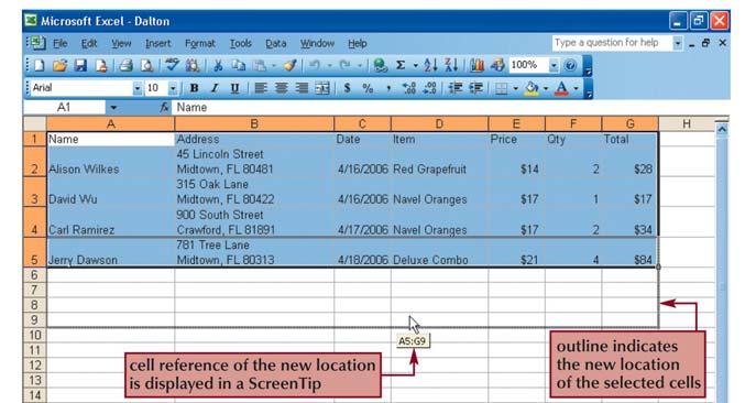 Moving selected cell ranges 23 Insert worksheet rows and columns You can insert one or many additional rows or columns within a worksheet with just a few steps using the mouse or menu options.