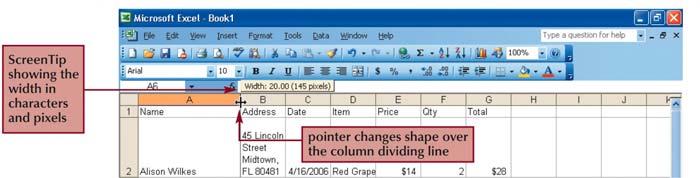 Resize worksheet rows and columns There are a number of methods for altering row height and column width using the mouse or menus: Click the dividing line on the column or row, and drag the dividing