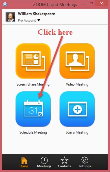 How to Schedule a Meeting in Zoom (Individual and Recurring) To schedule a meeting, you must first log in to Zoom, and then click on the Schedule Meeting icon (see below).