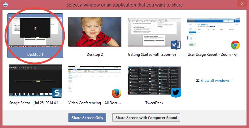 Switching Between Views (Screen Share and Video) During a meeting you can switch back and forth between Screen Share and Video as often as needed.