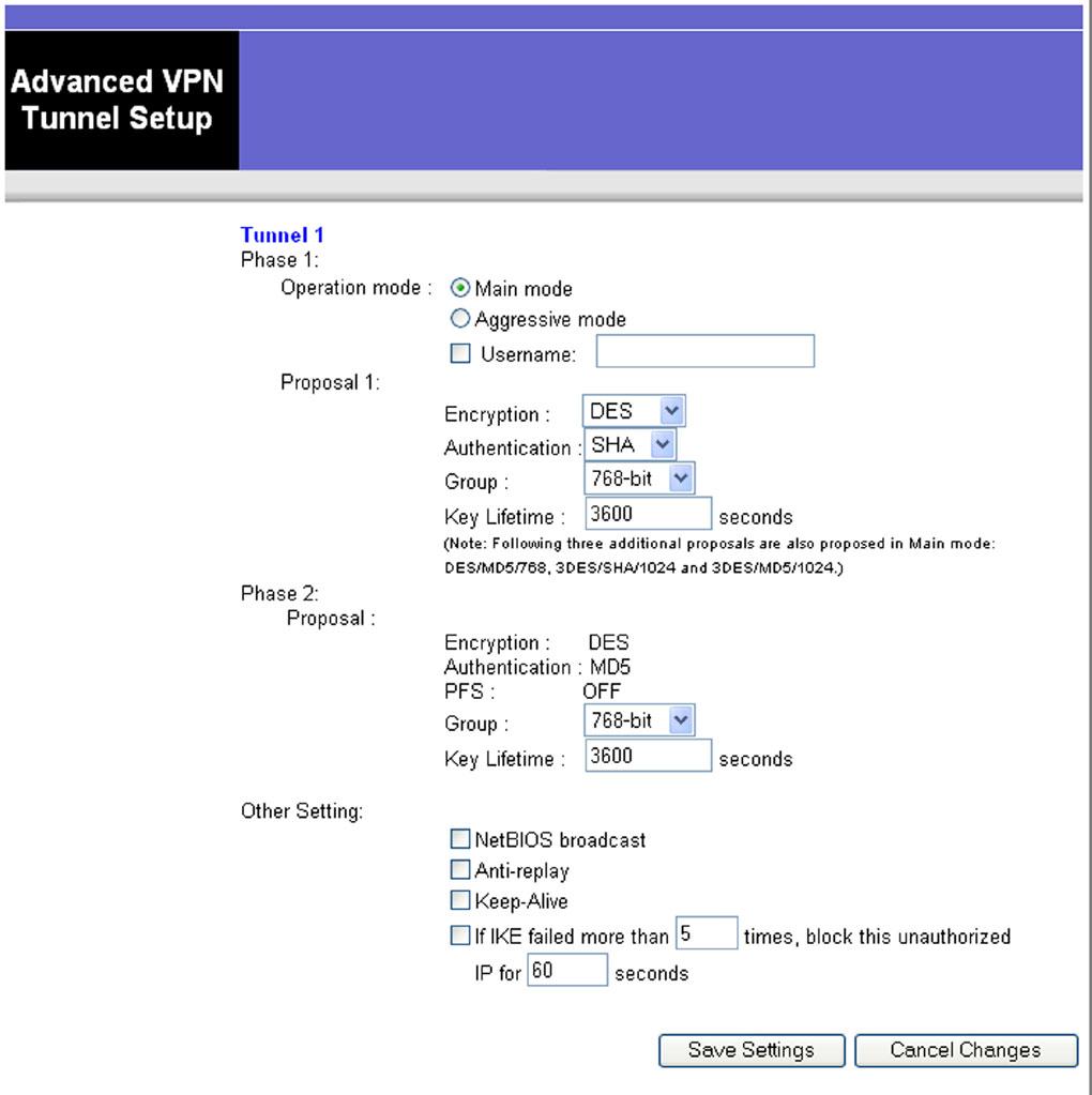 Advanced VPN Tunnel Setup From the Advanced Settings screen you can adjust the settings for specific VPN tunnels. Phase 1.
