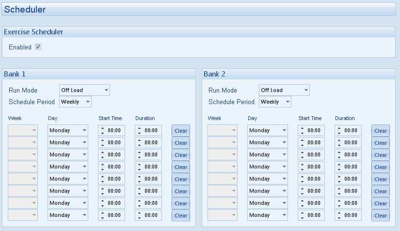 Edit Configuration - Scheduler 4.11 SCHEDULER The scheduler is used to automatically start S2 at on a configured day and time and run for the set duration.