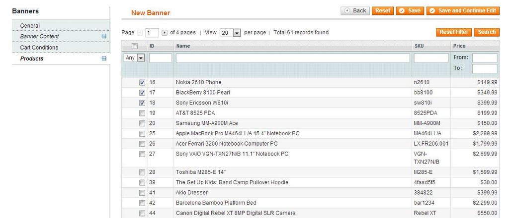 5. Creating of product lists. You can add a list of products to your HTML-, image- or CMSblock banner.