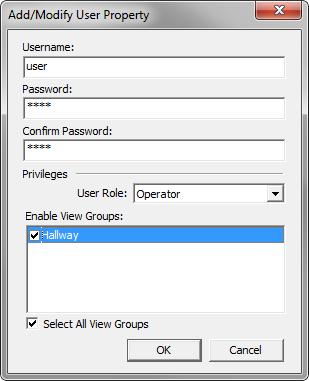 The information of the selected user is displayed on the right side, including: Username, Password, User Role and Enable View Groups.