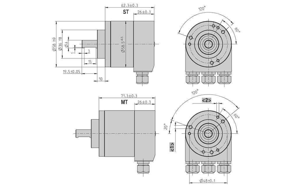 DIMENSIONED DRAWINGS (continued) Clamping flange "K" Dim. Unit Shaft Ø A 10-0.01/-0.02 9.