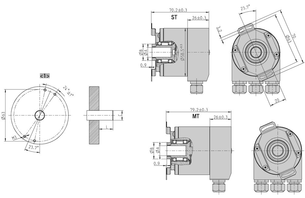 DIMENSIONED DRAWINGS (continued) Hollow shaft "F" Dim. Hollow shaft Ø A 10 +0.012 12 +0.012 9,52 +0.012 Unit 12,7 +0.