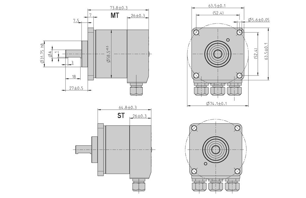DIMENSIONED DRAWINGS (continued) Square flange "Q" Dim.