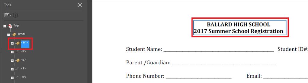 BALLARD HGH SCHOOL 2017 Summer School Registration Student Name: Student D# Parent /Guardian: Phone Number: Email: 4. Use the down arrow key on your keyboard to tab through all of the tags.