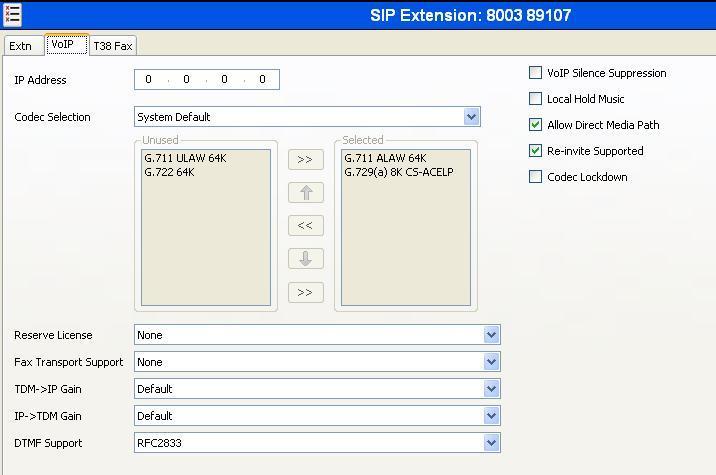 A new SIP extension may be added by right-clicking on Extension in the Navigation pane and selecting New SIP Extension. Alternatively, an existing SIP extension may be selected in the group pane.