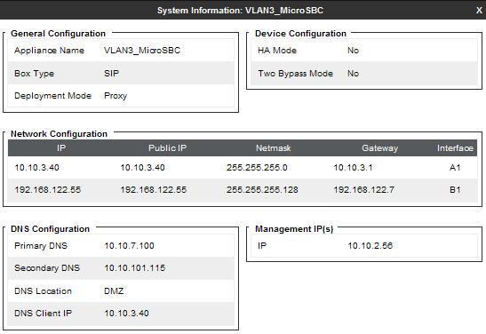 In the case of the sample configuration, a single device named VLAN3_MicroSBC is shown.