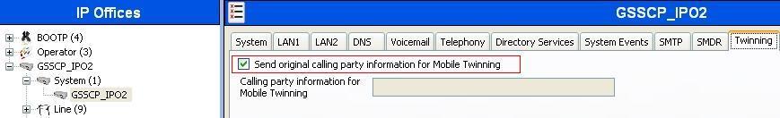 On completion, click the OK button (not shown). 5.4. System Twinning Settings Navigate to the Twinning tab. Check the box labeled Send original calling party information for Mobile Twinning.