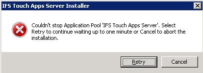 If you select Retry, the installer will wait 10 seconds and then retry to stop the Application Pool.