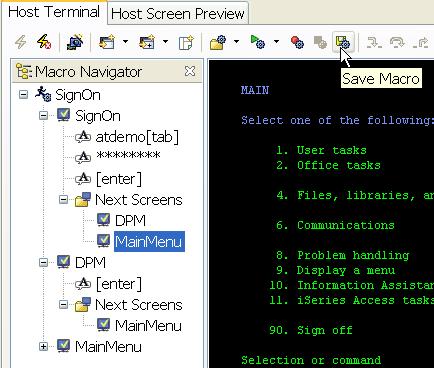 To test your macro, navigate back to the Sign On screen in the host terminal window.