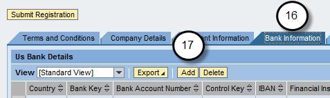 16. Click the Bank Information tab to add the bank that should be receiving payments 17.