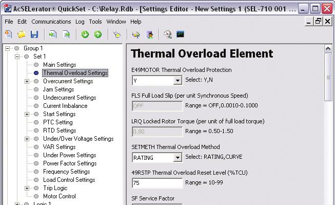 Simple Configuration Manage Relay Settings Use QuickSet to set the SEL-710-5 and leverage