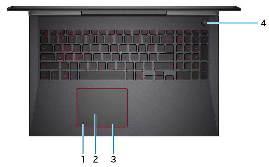 Base 1 Left-click area Press to left-click. 2 Touchpad Move your finger on the touchpad to move the mouse pointer. Tap to left-click and two finger tap to right-click.