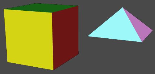 190 CHAPTER 5. THREE.JS: A 3D SCENE GRAPH API This code is from the sample program threejs/meshfacematerial.html. The program displays a cube and a pyramid using multiple materials on each object.
