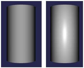 278 CHAPTER 7. 3D GRAPHICS WITH WEBGL For this cylinder, all of the vertices are along the top and bottom edges, and the light source is fairly close to the cylinder.