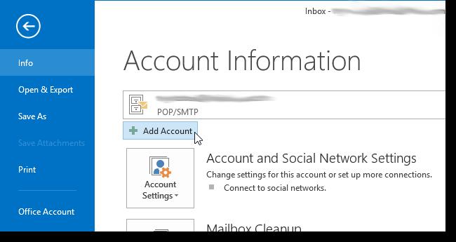 On the Add Account dialog box, you can choose the E- mail Account option which