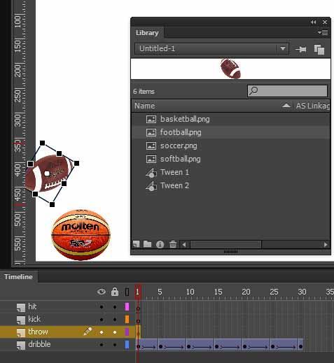 Repeat step 13 above on frames 15 and 25 and move the basketball up so that the bottom is aligned with vertical ruler, pixel 500. 15. Now, view the dribble animation by clicking on frame 1 and pressing Enter.