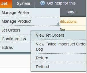 6.1. View Jet Orders The user can fetch and view all the order details fetched from Jet.com. Admin can also delete the existing orders and export the order details in the CSV format.