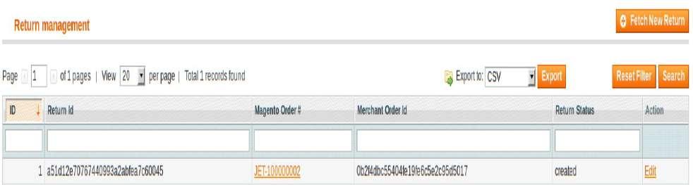 Go to the Magento Admin panel. 2. On the top navigation bar, click the Jet menu. 3. On the Jet menu, point to Jet Orders, and then click Return.