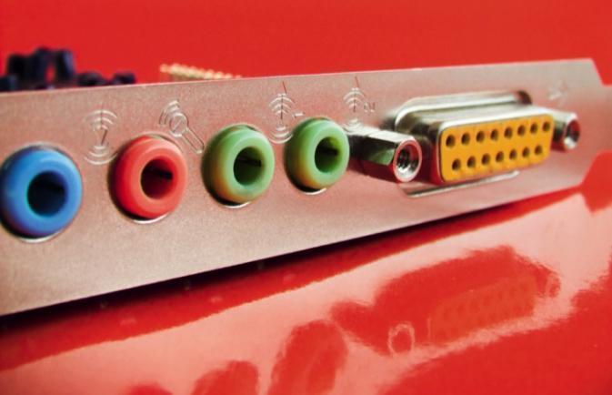 The Sound Card Microphone (red) Line- In (blue) MIDI (orange) Speakers or headphones (green) Audio